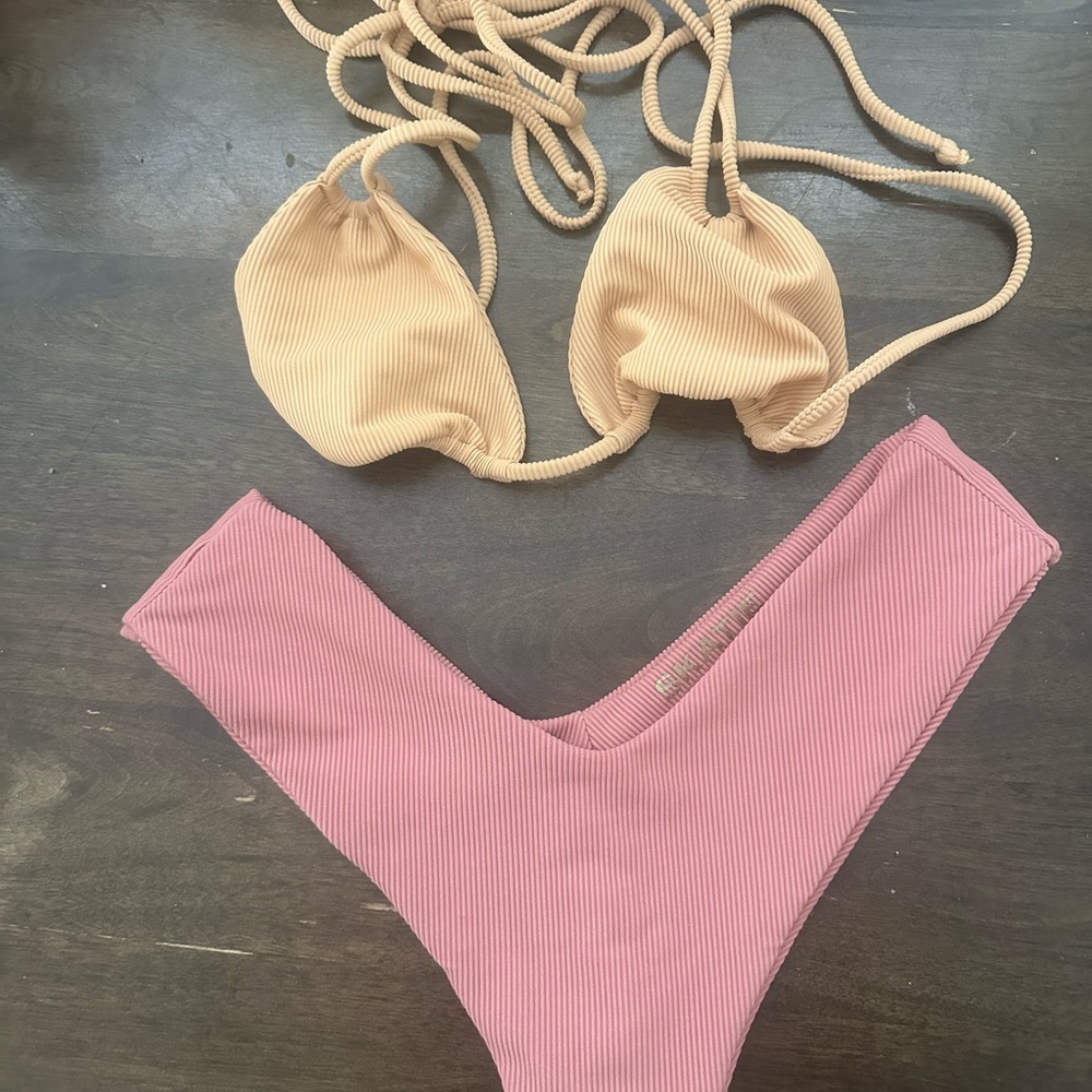 Skatie Pink and Tan swimsuit
